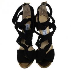 Pre Owned Jimmy Choo Black ‘Kami' Knotted Suede Sandals Size 39.5