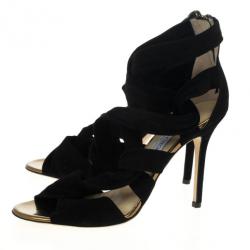 Pre Owned Jimmy Choo Black ‘Kami' Knotted Suede Sandals Size 39.5