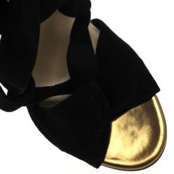 Pre Owned Jimmy Choo Black ‘Kami' Knotted Suede Sandals Size 39.5