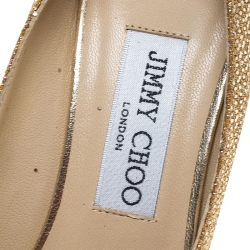 Pre Owned Jimmy Choo Metallic Gold Glitter Fabric Baxen Peep Toe Wedges Pumps Size 37