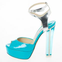 Pre Owned Jimmy Choo Blue Patent Leather Lolita Platform Sandals Size 39