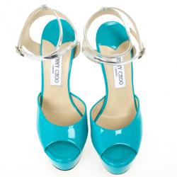 Pre Owned Jimmy Choo Blue Patent Leather Lolita Platform Sandals Size 39