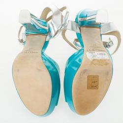 Pre Owned Jimmy Choo Blue Patent Leather Lolita Platform Sandals Size 39