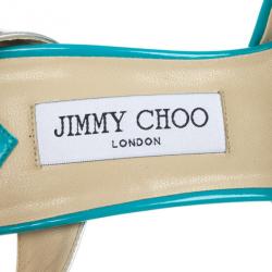 Pre Owned Jimmy Choo Blue Patent Leather Lolita Platform Sandals Size 39