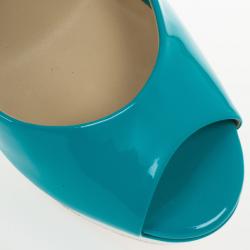 Pre Owned Jimmy Choo Blue Patent Leather Lolita Platform Sandals Size 39