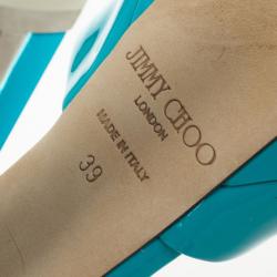 Pre Owned Jimmy Choo Blue Patent Leather Lolita Platform Sandals Size 39