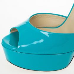 Pre Owned Jimmy Choo Blue Patent Leather Lolita Platform Sandals Size 39