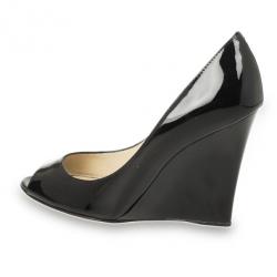 Pre Owned Jimmy Choo Black Patent Bello Peep Toe Wedges Size 37