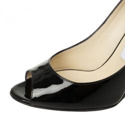 Pre Owned Jimmy Choo Black Patent Bello Peep Toe Wedges Size 37