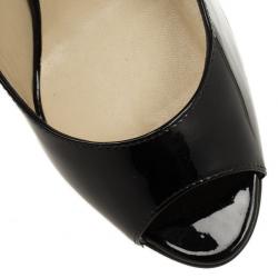Pre Owned Jimmy Choo Black Patent Bello Peep Toe Wedges Size 37