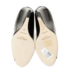 Pre Owned Jimmy Choo Black Patent Bello Peep Toe Wedges Size 37
