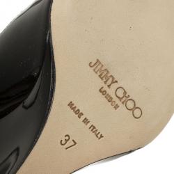 Pre Owned Jimmy Choo Black Patent Bello Peep Toe Wedges Size 37