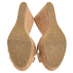 Pre Owned Jimmy Choo Glitter Fabric Perfume Cork Wedge Platform Sandals Size 39