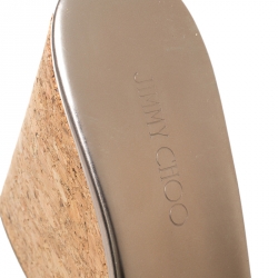 Pre Owned Jimmy Choo Glitter Fabric Perfume Cork Wedge Platform Sandals Size 39