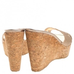 Pre Owned Jimmy Choo Glitter Fabric Perfume Cork Wedge Platform Sandals Size 39