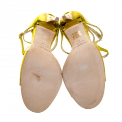 Pre Owned Jimmy Choo Metallic Yellow Python Embossed Leather Criss Cross Strap Sandals Size 40