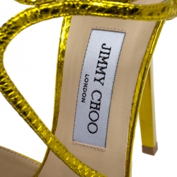 Pre Owned Jimmy Choo Metallic Yellow Python Embossed Leather Criss Cross Strap Sandals Size 40