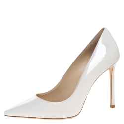 Pre Owned Jimmy Choo White Patent Leather Romy Pointed Toe Pumps Size 37