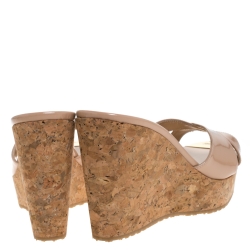 Pre Owned Jimmy Choo Beige Patent Leather Pandora Cork Wedges Size 36.5