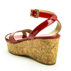 Pre Owned Jimmy Choo Red Patent Leather 'Panther' Cork Wedge Sandals Size 40
