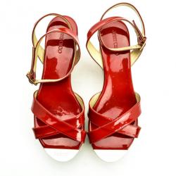 Pre Owned Jimmy Choo Red Patent Leather 'Panther' Cork Wedge Sandals Size 40