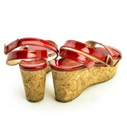 Pre Owned Jimmy Choo Red Patent Leather 'Panther' Cork Wedge Sandals Size 40