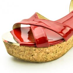 Pre Owned Jimmy Choo Red Patent Leather 'Panther' Cork Wedge Sandals Size 40