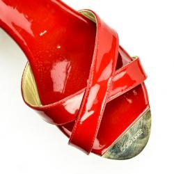 Pre Owned Jimmy Choo Red Patent Leather 'Panther' Cork Wedge Sandals Size 40