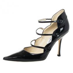 مملوكة مسبقًا Jimmy Choo Black Patent Pointed Toe Multi Strap Mary Jane Pumps Size 41