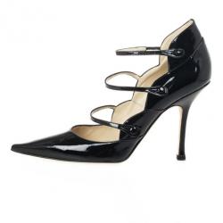 مملوكة مسبقًا Jimmy Choo Black Patent Pointed Toe Multi Strap Mary Jane Pumps Size 41