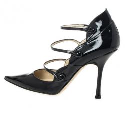 مملوكة مسبقًا Jimmy Choo Black Patent Pointed Toe Multi Strap Mary Jane Pumps Size 41