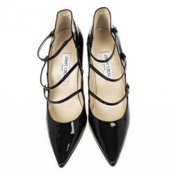 مملوكة مسبقًا Jimmy Choo Black Patent Pointed Toe Multi Strap Mary Jane Pumps Size 41