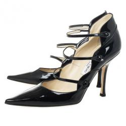 مملوكة مسبقًا Jimmy Choo Black Patent Pointed Toe Multi Strap Mary Jane Pumps Size 41
