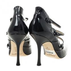 مملوكة مسبقًا Jimmy Choo Black Patent Pointed Toe Multi Strap Mary Jane Pumps Size 41