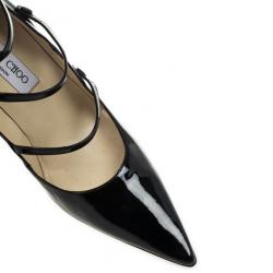 مملوكة مسبقًا Jimmy Choo Black Patent Pointed Toe Multi Strap Mary Jane Pumps Size 41