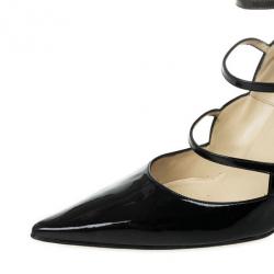 مملوكة مسبقًا Jimmy Choo Black Patent Pointed Toe Multi Strap Mary Jane Pumps Size 41