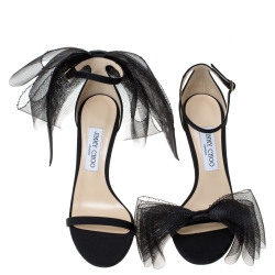 Pre Owned Jimmy Choo Black Mesh and Fabric Aveline Sandals Size 39