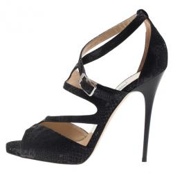 Pre Owned Jimmy Choo Black Python Embossed Virtue Strappy Sandals Size 40