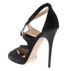 Pre Owned Jimmy Choo Black Python Embossed Virtue Strappy Sandals Size 40