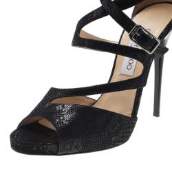 Pre Owned Jimmy Choo Black Python Embossed Virtue Strappy Sandals Size 40