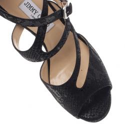 Pre Owned Jimmy Choo Black Python Embossed Virtue Strappy Sandals Size 40