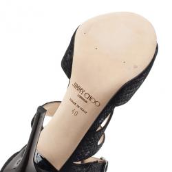 Pre Owned Jimmy Choo Black Python Embossed Virtue Strappy Sandals Size 40