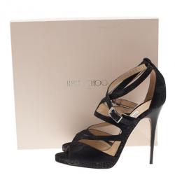 Pre Owned Jimmy Choo Black Python Embossed Virtue Strappy Sandals Size 40