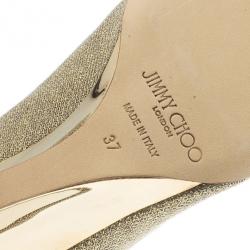 Pre Owned Jimmy Choo Gold Glitter Baxen Peep Toe Wedge Pumps Size 37