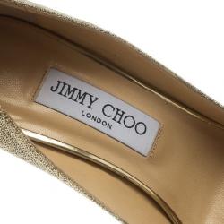 Pre Owned Jimmy Choo Gold Glitter Baxen Peep Toe Wedge Pumps Size 37