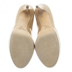 Pre Owned Jimmy Choo Nude Patent Crown Peep Toe Platform Pumps Size 42