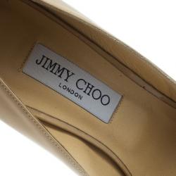 Pre Owned Jimmy Choo Nude Patent Crown Peep Toe Platform Pumps Size 42