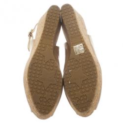 Pre Owned Jimmy Choo Nude Patent Praise Cork Slingback Wedges Size 40