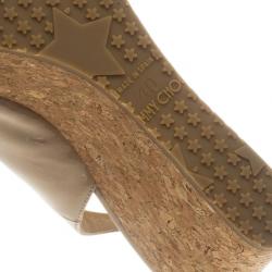 Pre Owned Jimmy Choo Nude Patent Praise Cork Slingback Wedges Size 40