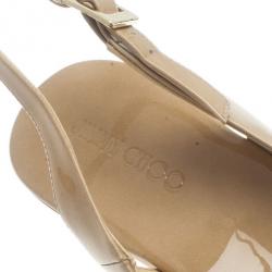 Pre Owned Jimmy Choo Nude Patent Praise Cork Slingback Wedges Size 40